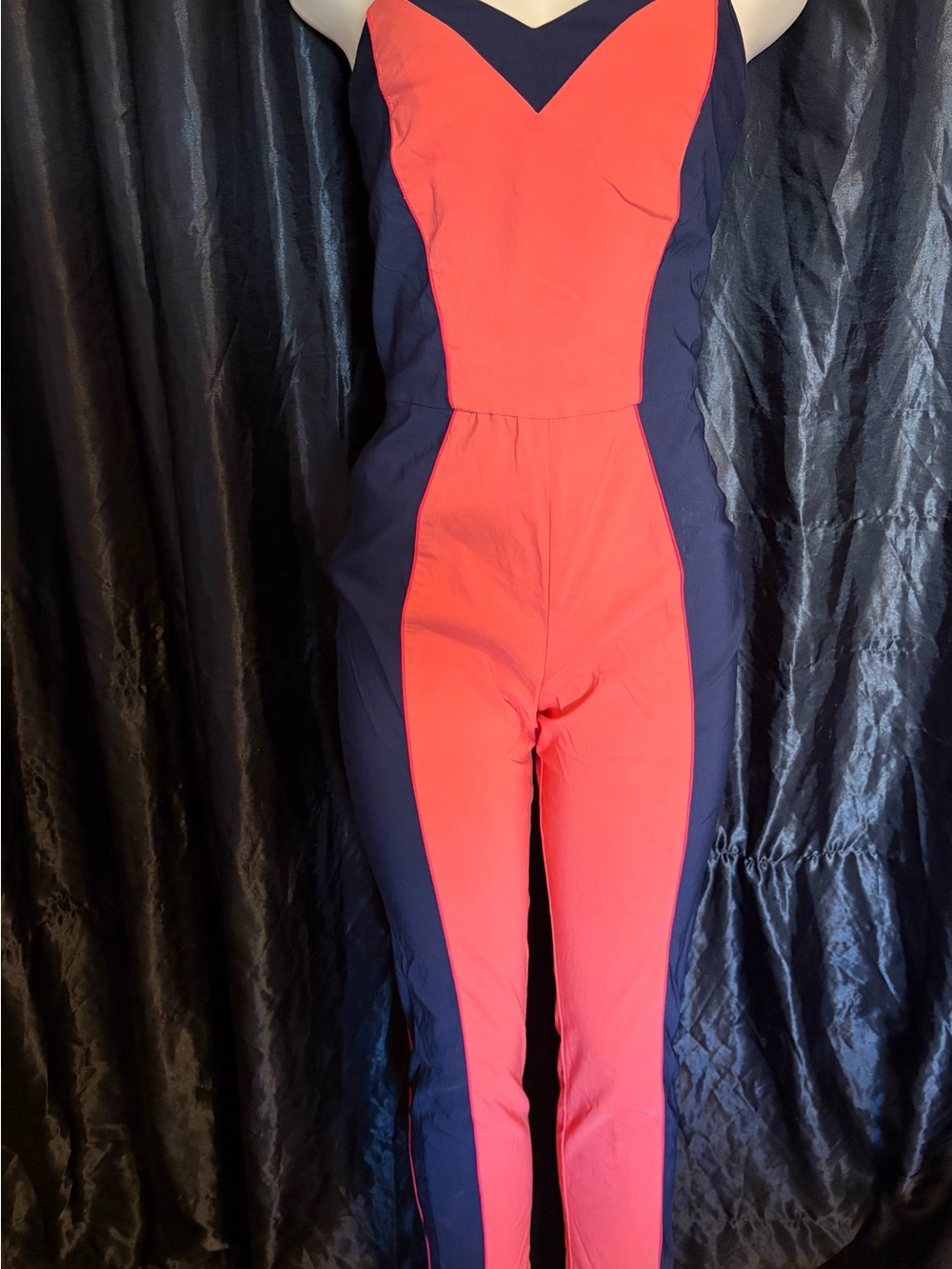 ASOS Coral and Navy Colorblock Strapless Jumpsuit